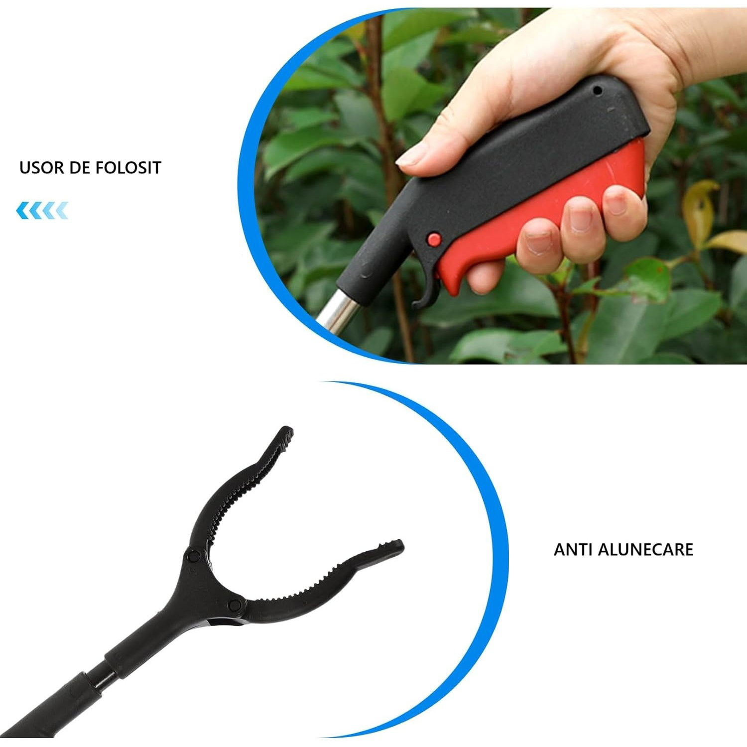 Articole pentru Casa si Curatenie - Cleste pentru Colectarea Deseurilor, Flippy, din Metal si Plastic, 30 cm, Fara Maini Murdare, Negru/Rosu