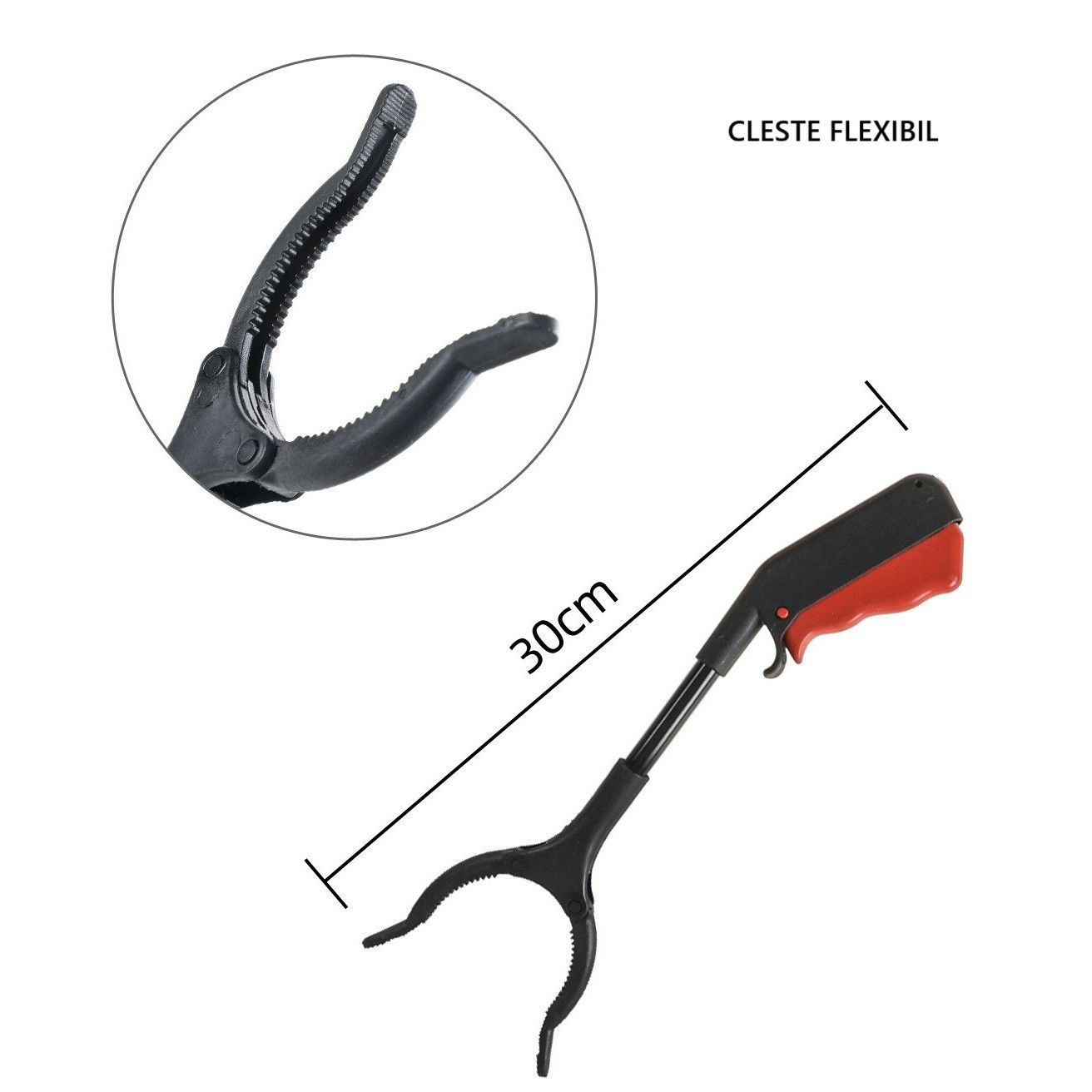 Cleste pentru Colectarea Deseurilor, Flippy, din Metal si Plastic, 30 cm, Fara Maini Murdare, Negru/Rosu [3]