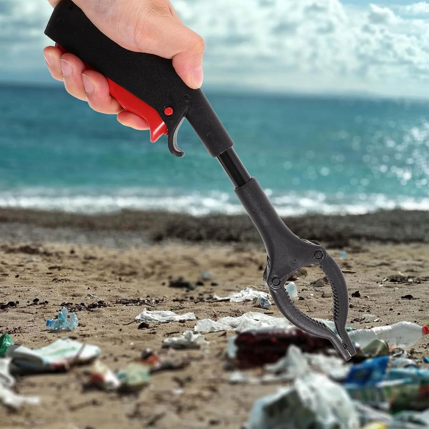 Cleste pentru Colectarea Deseurilor, Flippy, din Metal si Plastic, 30 cm, Fara Maini Murdare, Negru/Rosu [6]