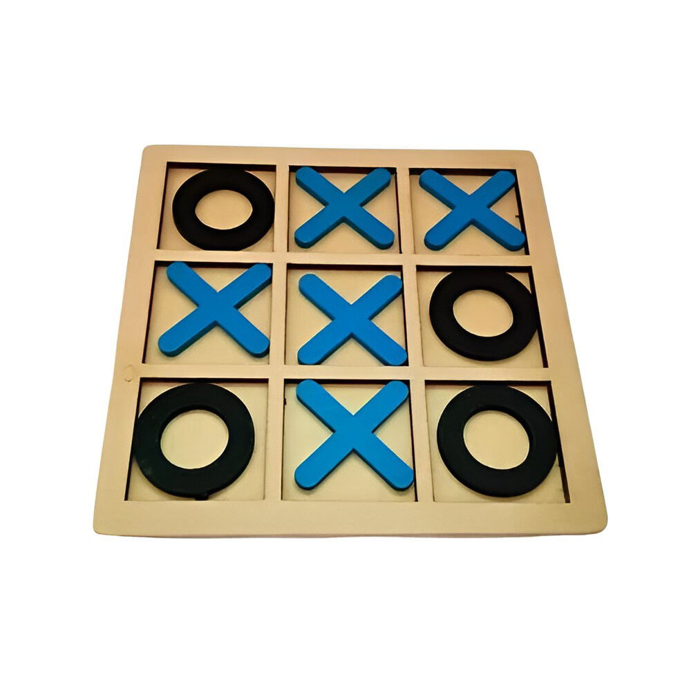 Jucarii - Jucarie Montessori Tic Tac Toe, Flippy, Educativa, Interactiva, din lemn, X si O, 9 Piese, 14.3x14.3 cm, Albastru Negru