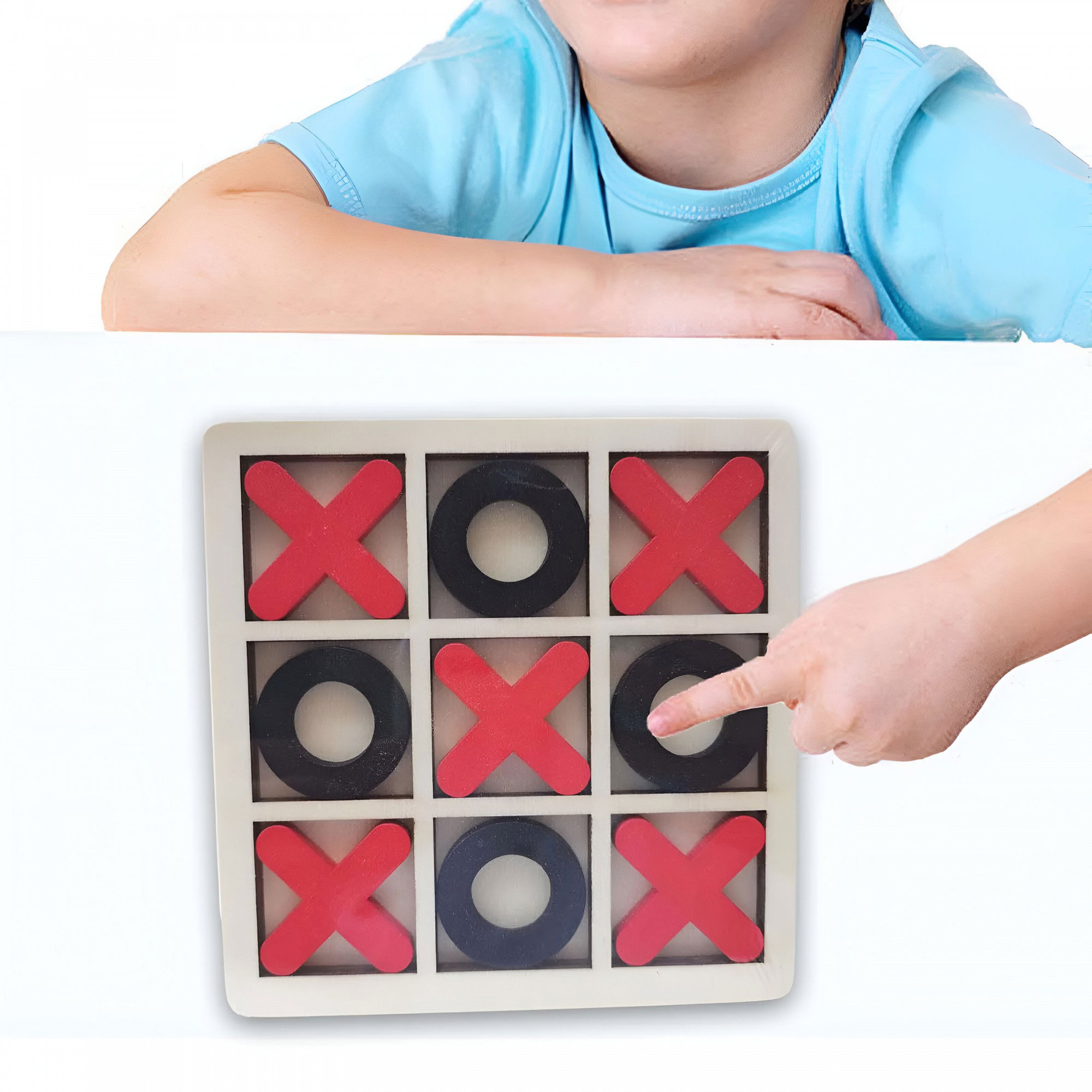 Jucarie Montessori Tic Tac Toe, Flippy, Educativa, Interactiva, din lemn, X si O, 9 Piese, 14.3x14.3 cm, Negru Rosu [4]