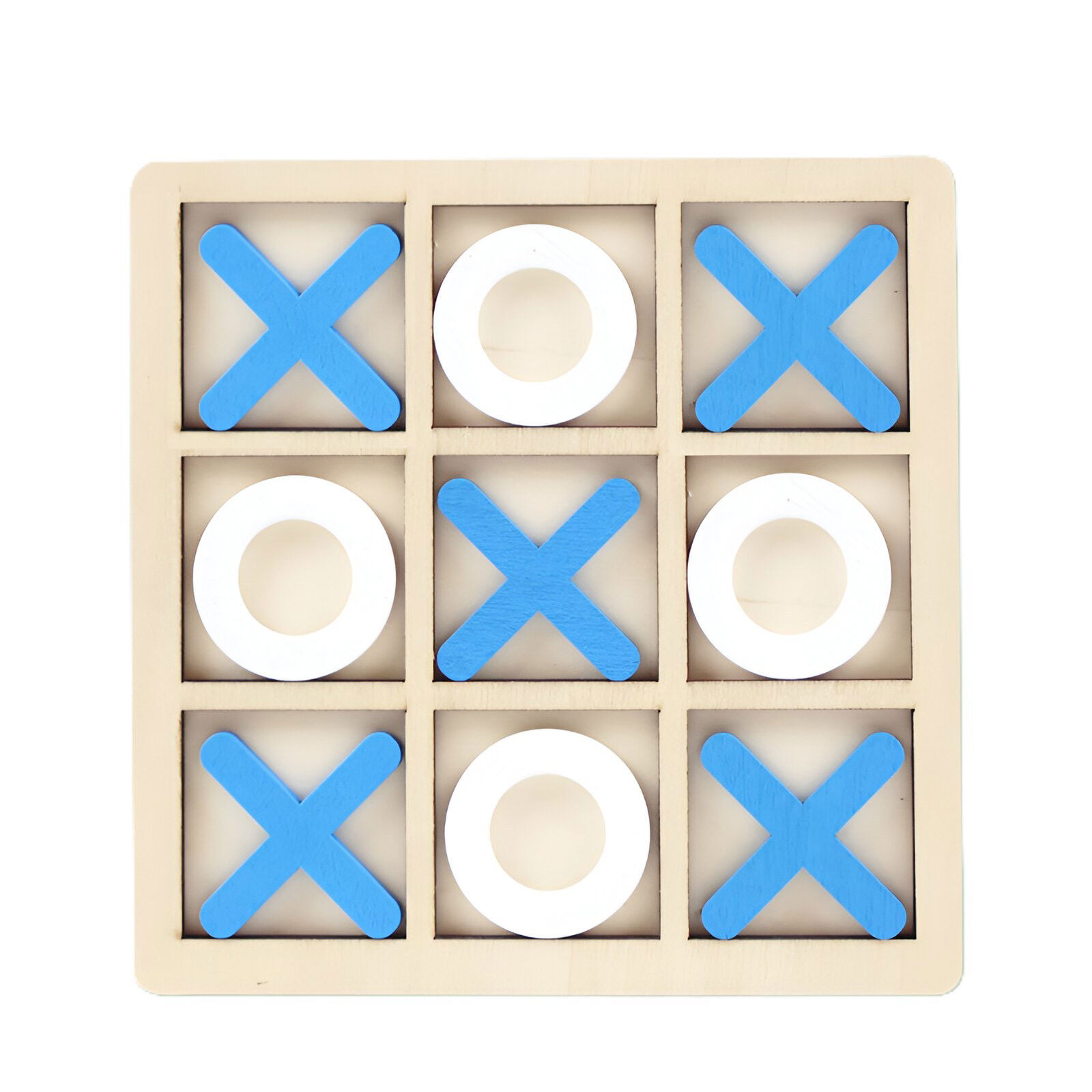 Jucarii - Jucarie Montessori Tic Tac Toe, Flippy, Educativa, Interactiva, din lemn, X si O, 9 Piese, 14.3x14.3 cm, Albastru Alb