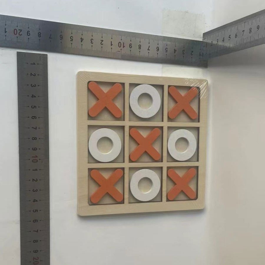 Jucarie Montessori Tic Tac Toe, Flippy, Educativa, Interactiva, din lemn, X si O, 9 Piese, 14.3x14.3 cm, Portocaliu Alb [10]