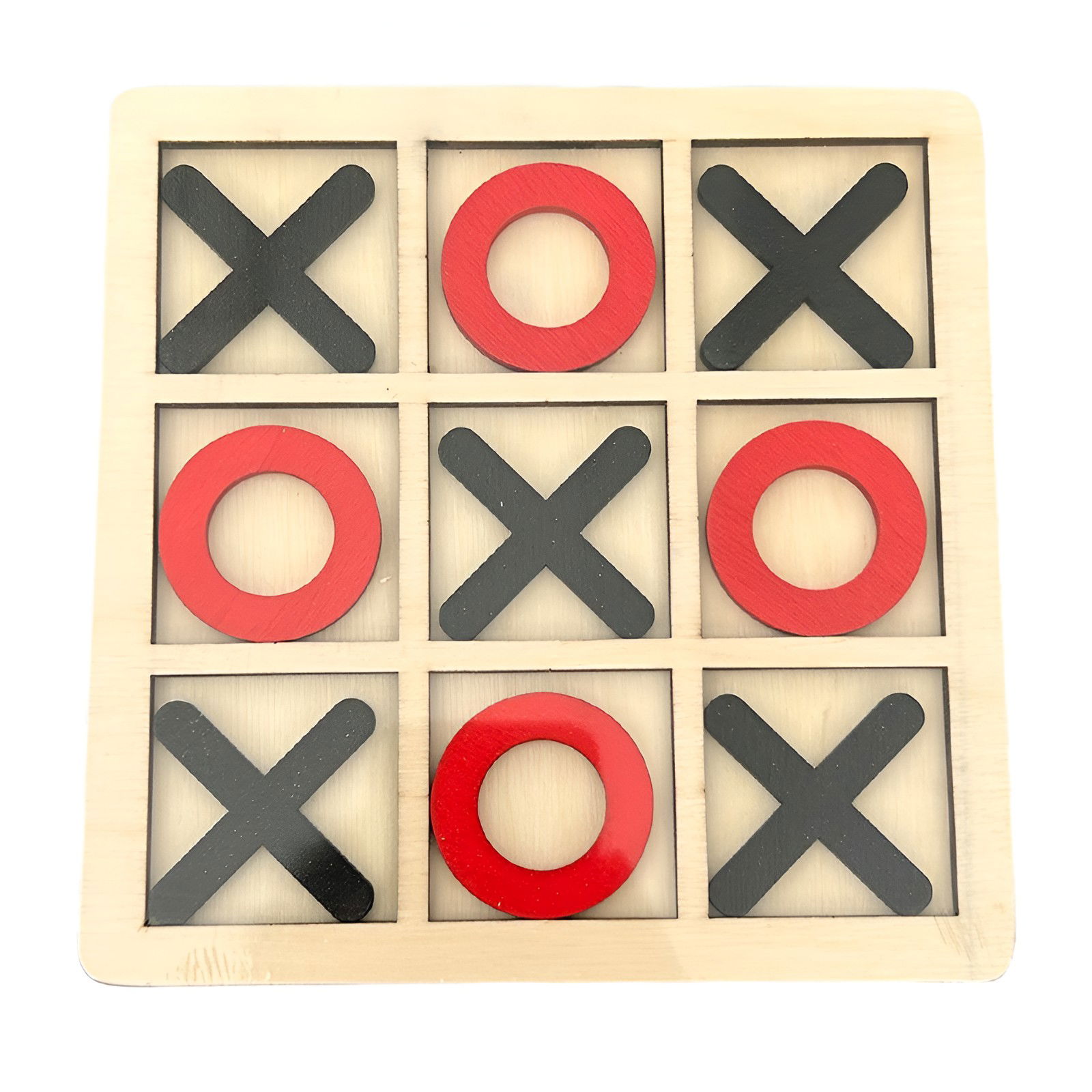 Jucarii - Jucarie Montessori Tic Tac Toe, Flippy, Educativa, Interactiva, din lemn, X si O, 9 Piese, 14.3x14.3 cm, Negru Rosu