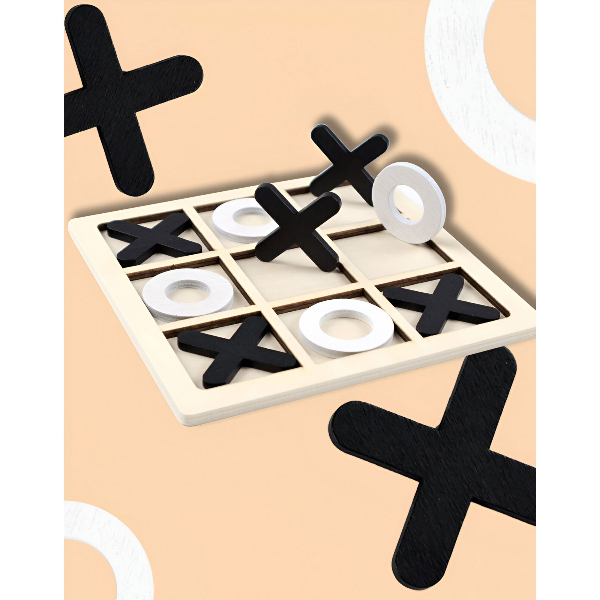 Jucarie Montessori Tic Tac Toe, Flippy, Educativa, Interactiva, din lemn, X si O, 9 Piese, 14.3x14.3 cm, Negru Alb [6]