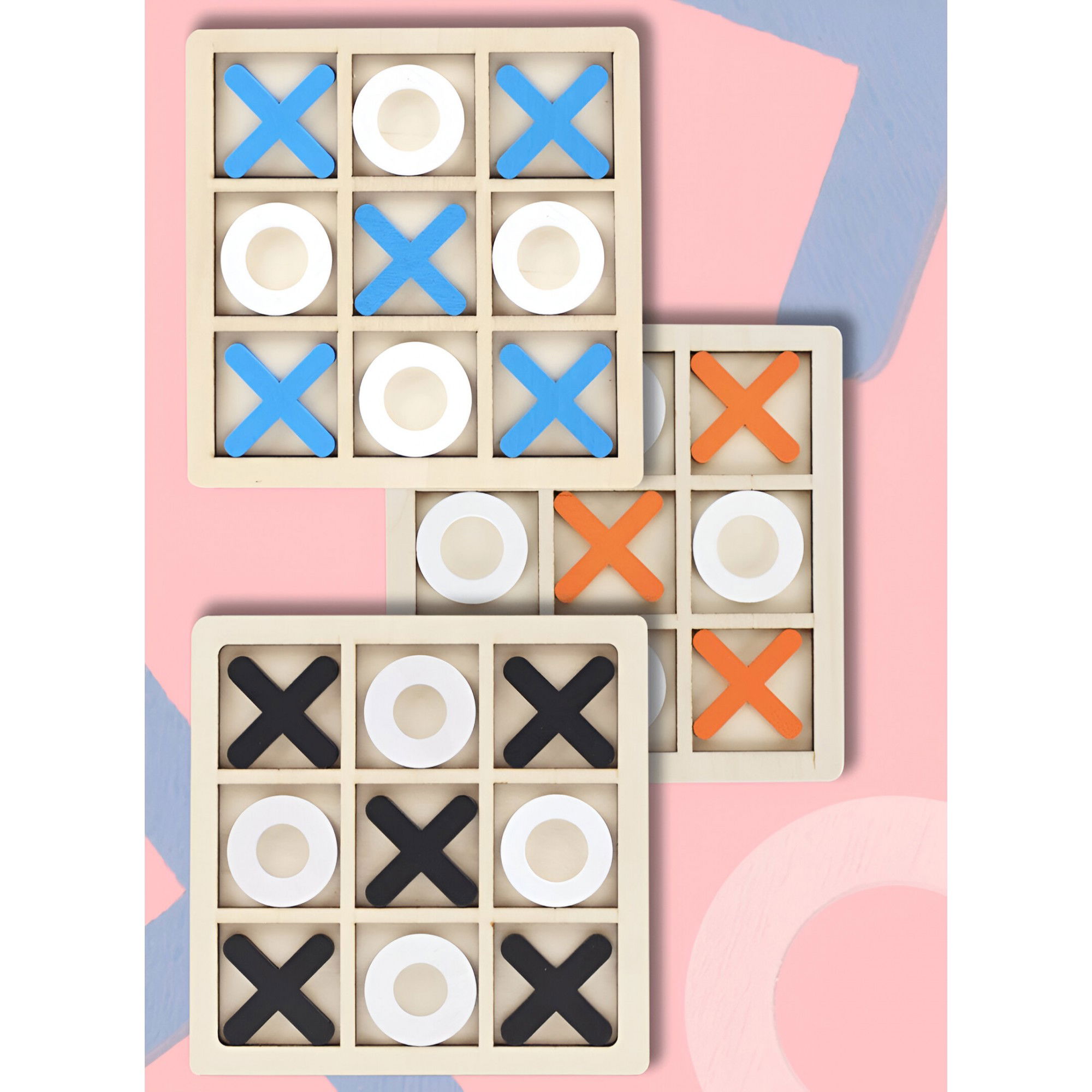 Jucarie Montessori Tic Tac Toe, Flippy, Educativa, Interactiva, din lemn, X si O, 9 Piese, 14.3x14.3 cm, Negru Alb [7]