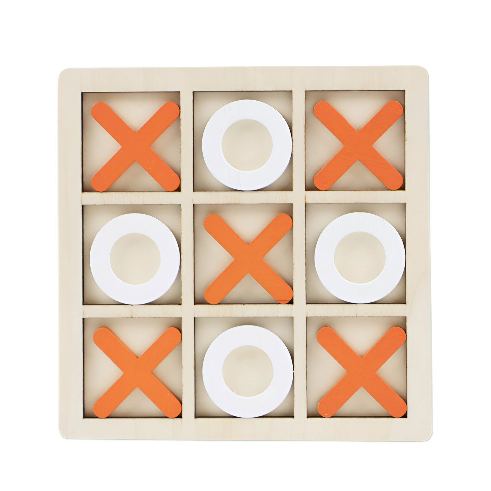 Jucarii - Jucarie Montessori Tic Tac Toe, Flippy, Educativa, Interactiva, din lemn, X si O, 9 Piese, 14.3x14.3 cm, Portocaliu Alb