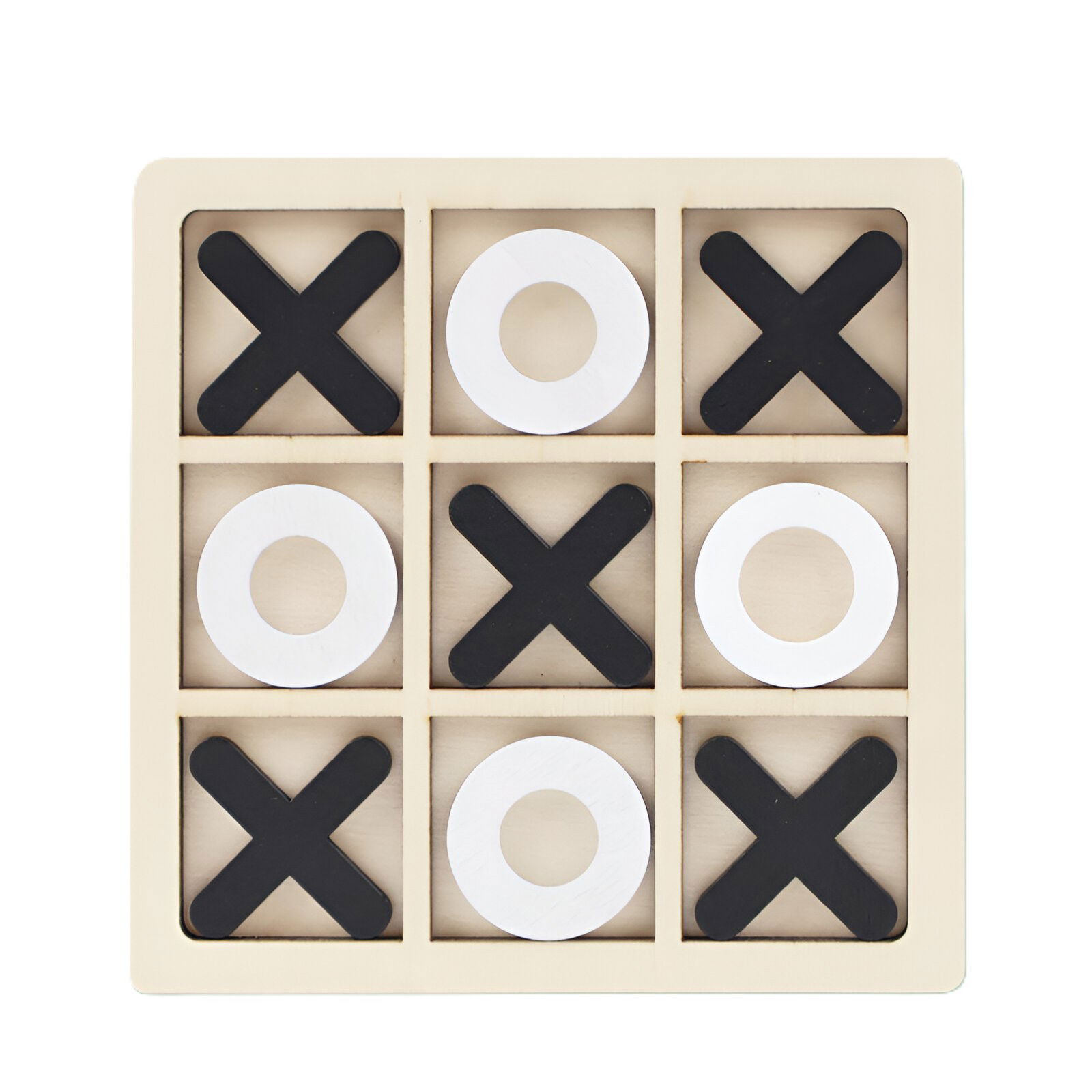 Jucarii din lemn - Jucarie Montessori Tic Tac Toe, Flippy, Educativa, Interactiva, din lemn, X si O, 9 Piese, 14.3x14.3 cm, Negru Alb