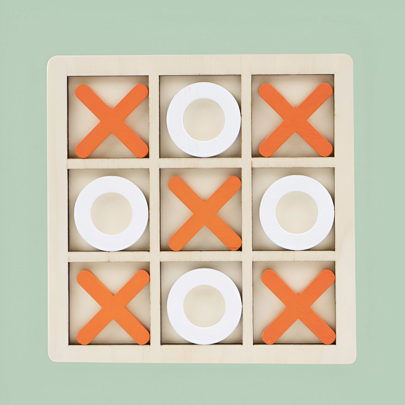Jucarii - Jucarie Montessori Tic Tac Toe, Flippy, Educativa, Interactiva, din lemn, X si O, 9 Piese, 14.3x14.3 cm, Portocaliu Alb