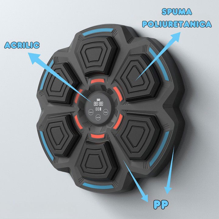 Tinta Lovituri Box Montabil pe Perete, Flippy, Negru, Difuzor, Bluetooth, Iluminare LED, 41.5 x 6.5 x 42 cm, Manusi Incluse [6]
