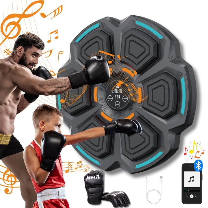 Pentru casa - Tinta Lovituri Box Montabil pe Perete, Flippy, Negru, Difuzor, Bluetooth, Iluminare LED, 41.5 x 6.5 x 42 cm, Manusi Incluse