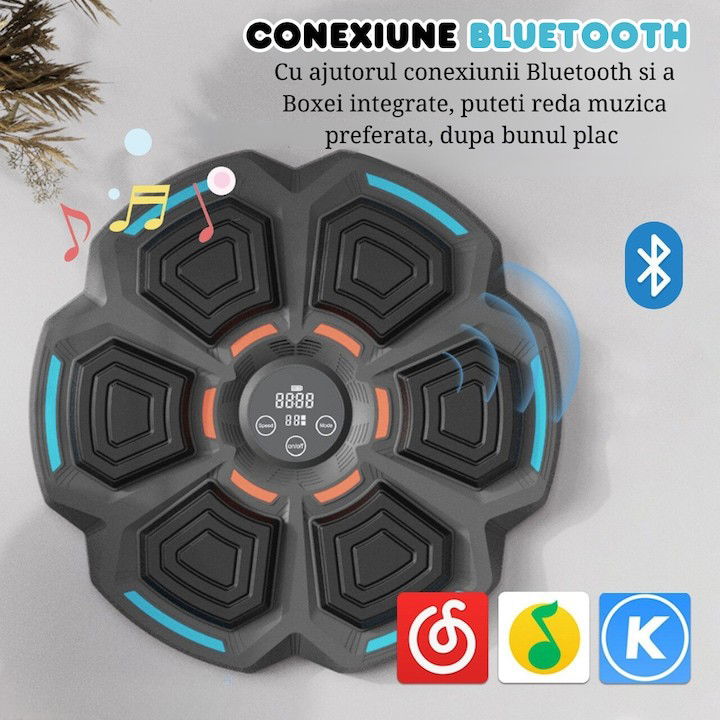 Tinta Lovituri Box Montabil pe Perete, Flippy, Negru, Difuzor, Bluetooth, Iluminare LED, 41.5 x 6.5 x 42 cm, Manusi Incluse [5]