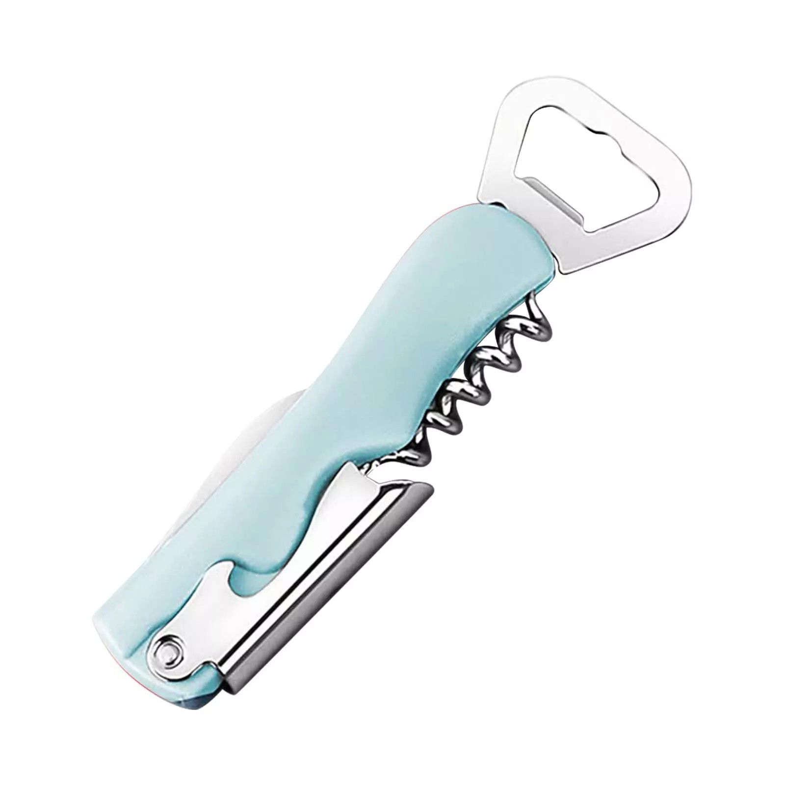 Pentru casa - Tirbuson de Sticle 4 in 1, Flippy, Desfacator de Sticle Multifunctional, din Inox cu Maner Anti Alunecare, 13.5 x 4 cm Verde