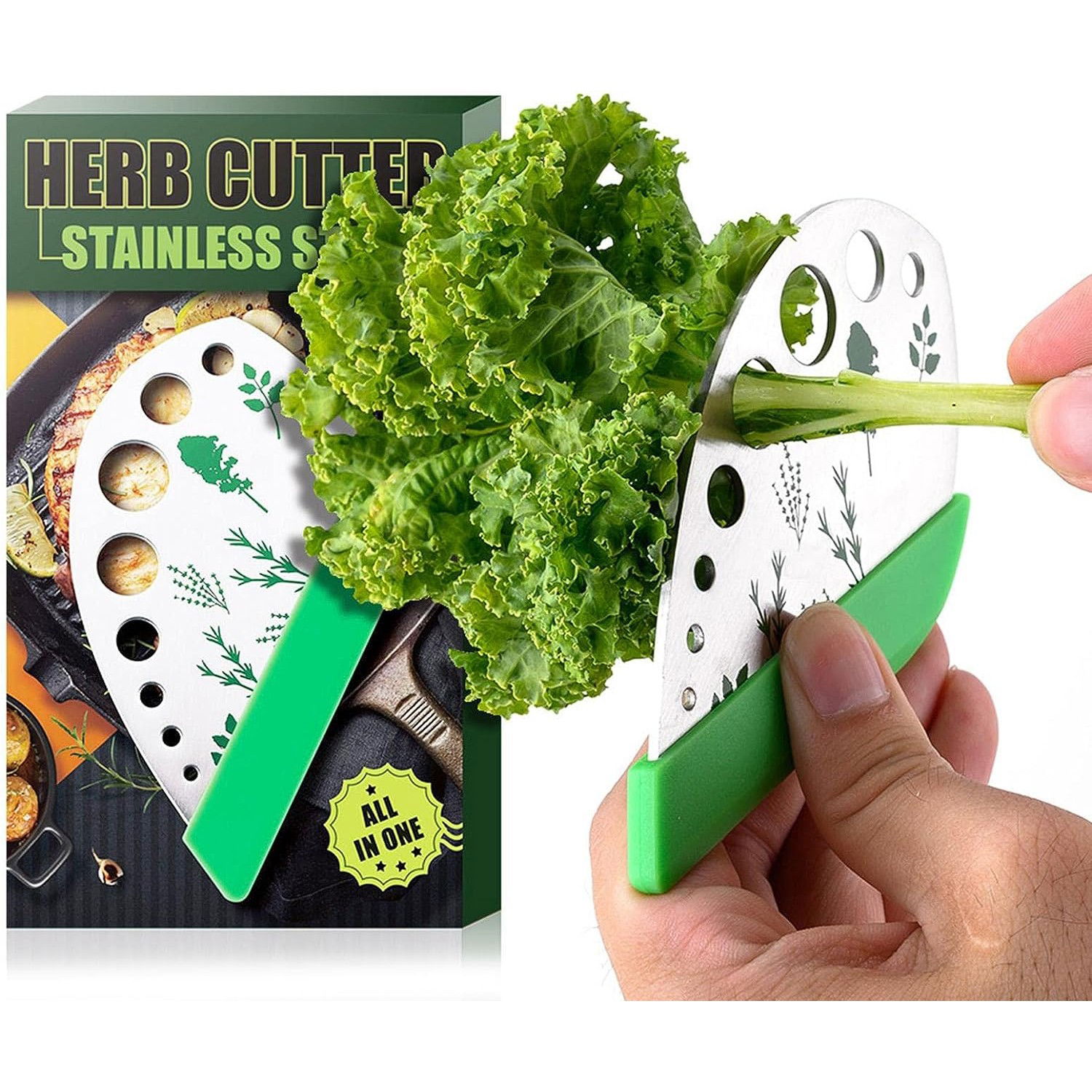 Tocator manual pentru ierburi Flippy, instrument de curatat frunze, margini ascutie, 9 gauri de diferite dimensiuni, multifunctional, material otel inoxidabil, maner ergonomic, rezistent la rugina, 12 [3]