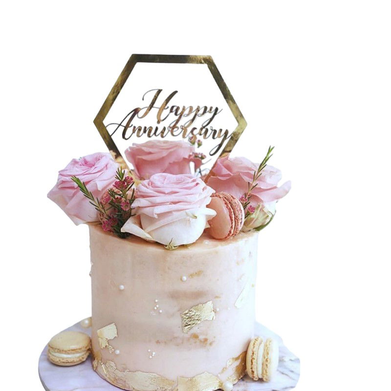 Lumanari si Toppere - Decoratiune Topper pentru Tort, Flippy, Model Hexagon Scris Happy Birthday, Tematica Aniversare, Auriu