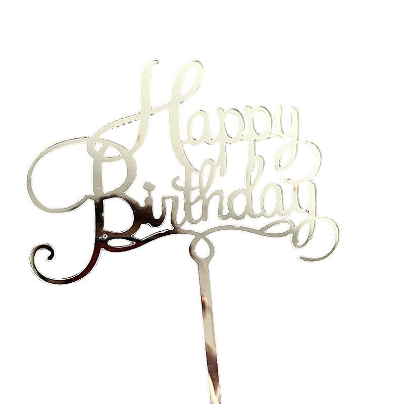 Lumanari si Toppere - Decoratiune Topper pentru Tort, Flippy, Model Happy Birthday, Tematica Aniversare, 10 cm, Argintiu