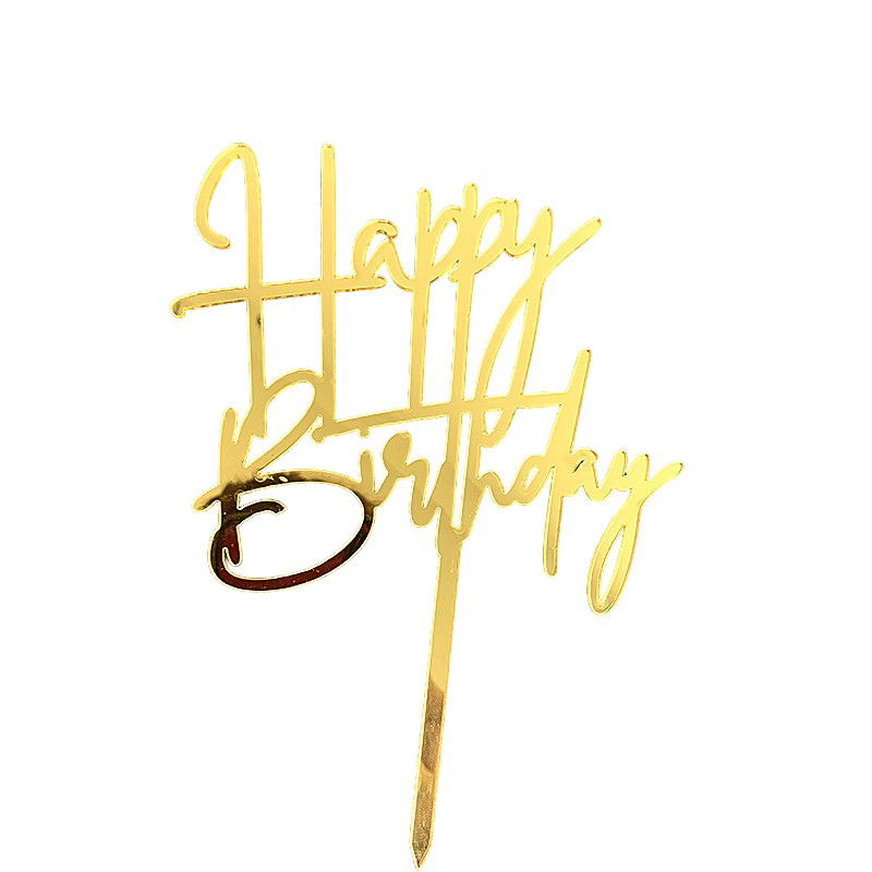 Lumanari si Toppere - Decoratiune Topper pentru Tort, Flippy, Model Happy Birthday, Tematica Aniversare, Auriu, 10 cm