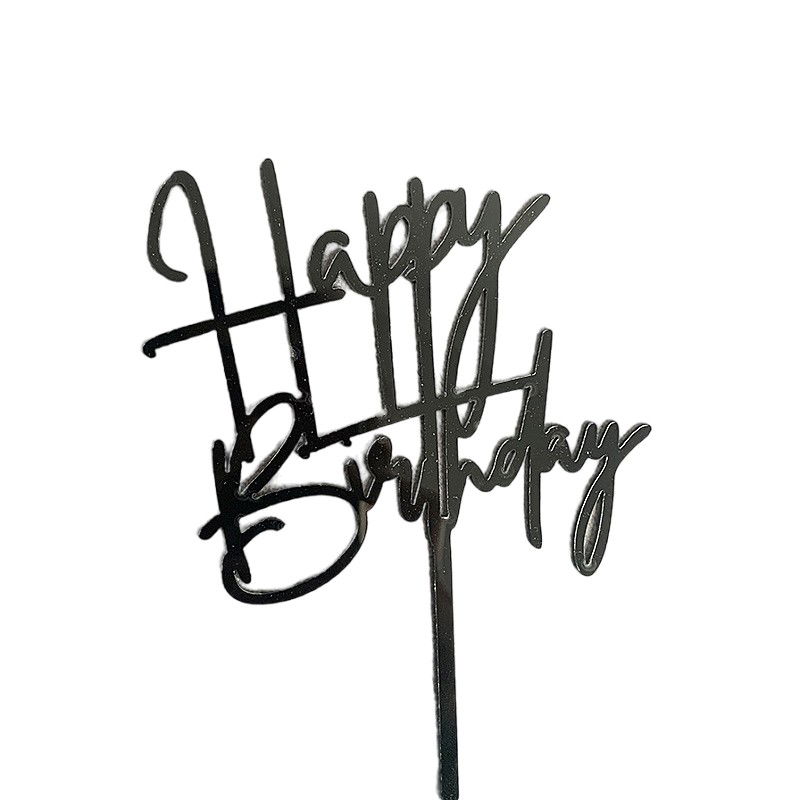 Lumanari si Toppere - Decoratiune Topper pentru Tort, Flippy, Model Happy Birthday, Tematica Aniversare, 10 cm, Negru