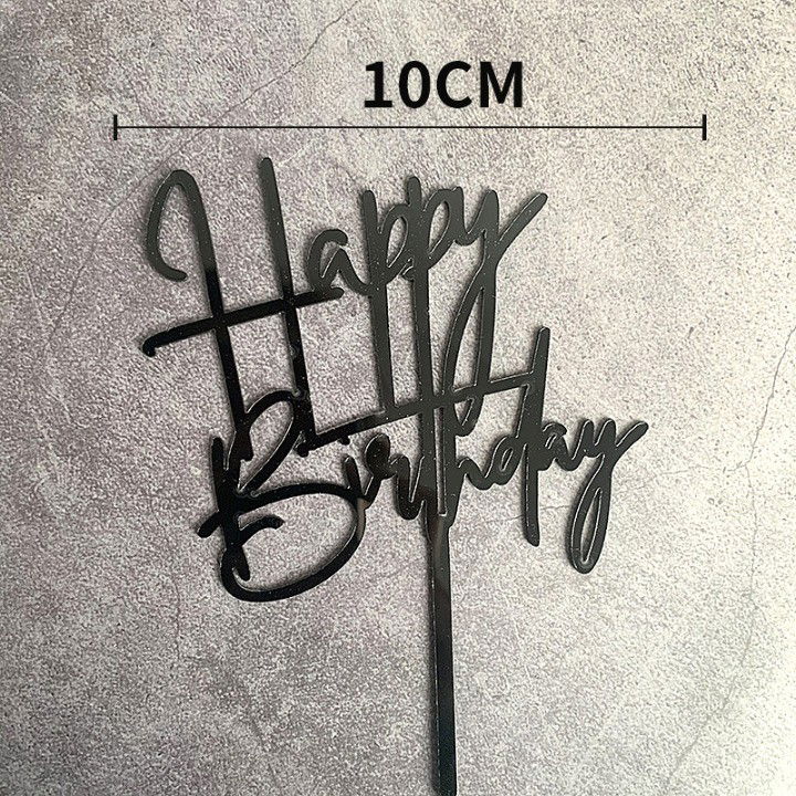 Lumanari si Toppere - Decoratiune Topper pentru Tort, Flippy, Model Happy Birthday, Tematica Aniversare, 10 cm, Negru