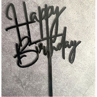 Decoratiune Topper pentru Tort, Flippy, Model Happy Birthday, Tematica Aniversare, 10 cm, Negru [3]