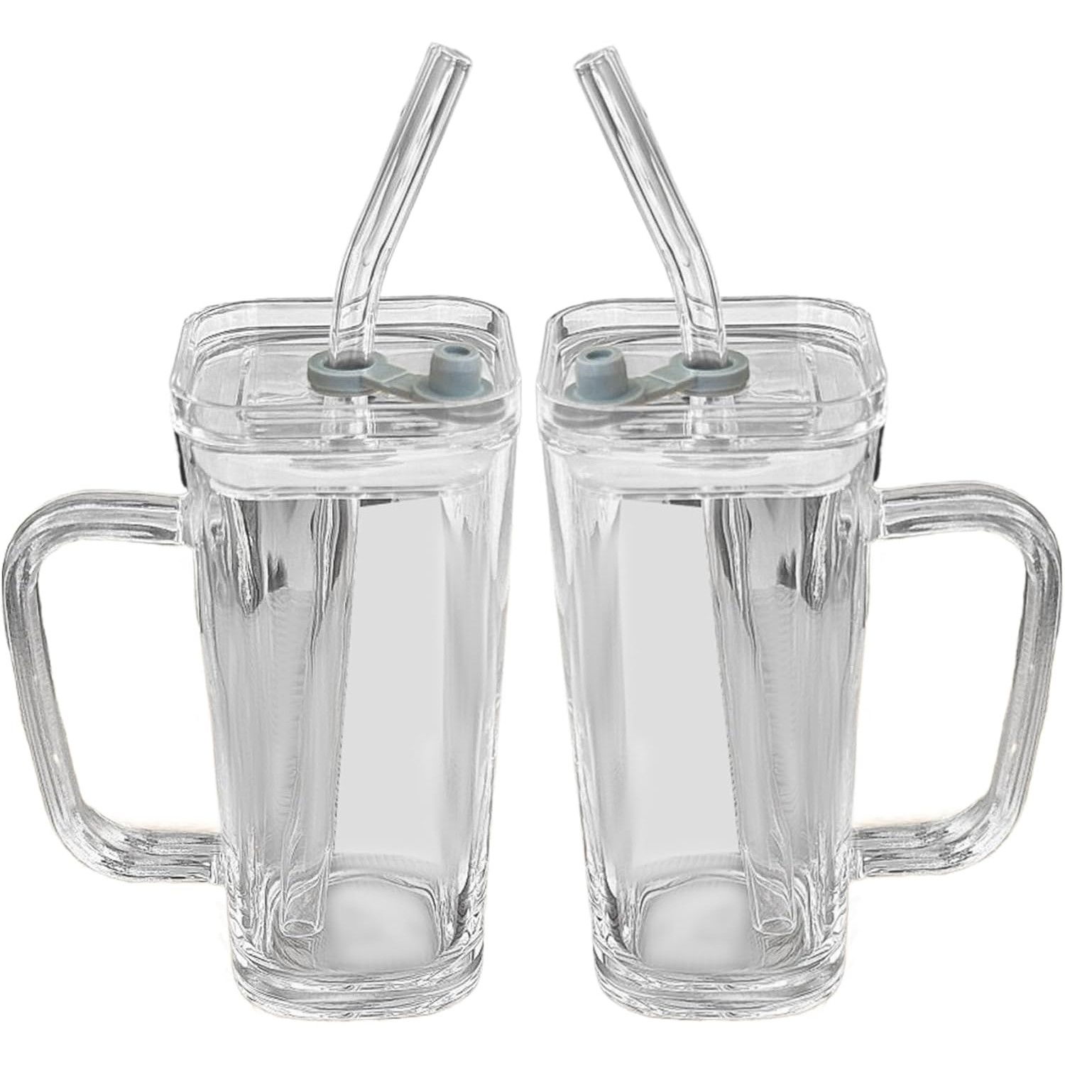 Pahar pentru Racoritoare, Flippy, din Sticla, 330 ml, cu Pai si Maner, Model Clear, Transparent [3]