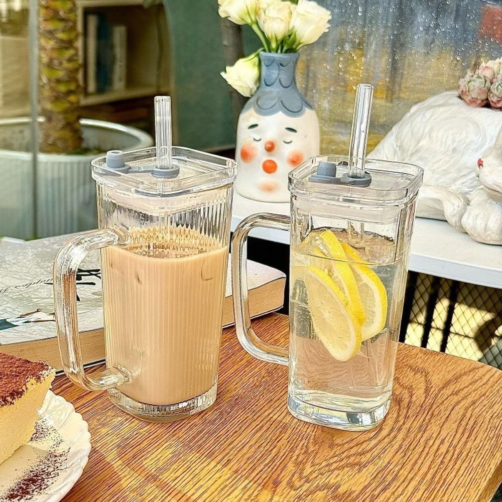 Pahar pentru Racoritoare, Flippy, din Sticla, 330 ml, cu Pai si Maner, Model Clear, Transparent [6]