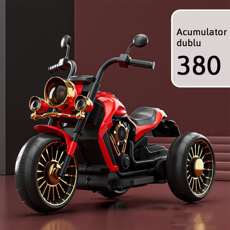 Tricicleta Electrica pentru Copii, Flippy, cu 2 Acumulatoare 380*2, 6V 4.5, Sistem Anti-Rasturnare, Sistem de Lumini si Sunet, 6-8 Ani, 93 x 48 x 63 cm, Rosu Negru [3]