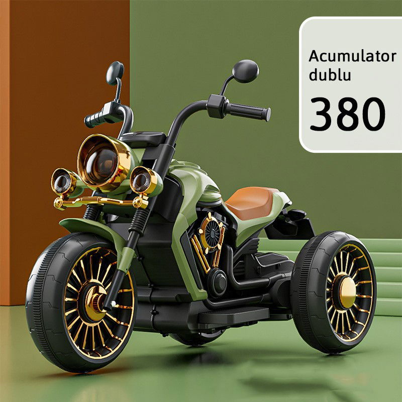 Tricicleta Electrica pentru Copii, Flippy, cu 2 Acumulatoare 380*2, 6V 4.5, Bluetooth, Sistem Anti-Rasturnare, Sistem de Lumini si Sunet, 6-8 Ani, 93 x 48 x 63 cm, Verde Negru [7]