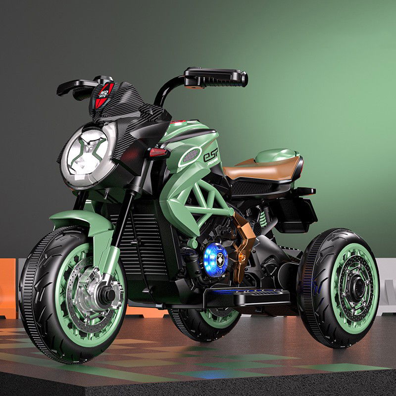 Tricicleta Electrica pentru Copii, Flippy, cu 2 Acumulatoare 380*2, tip 6V7, Bluetooth, Sistem Anti-Rasturnare, Sistem de Lumini si Sunet, 6+ Ani, 95 x 58 x 45 cm, Negru Verde [3]