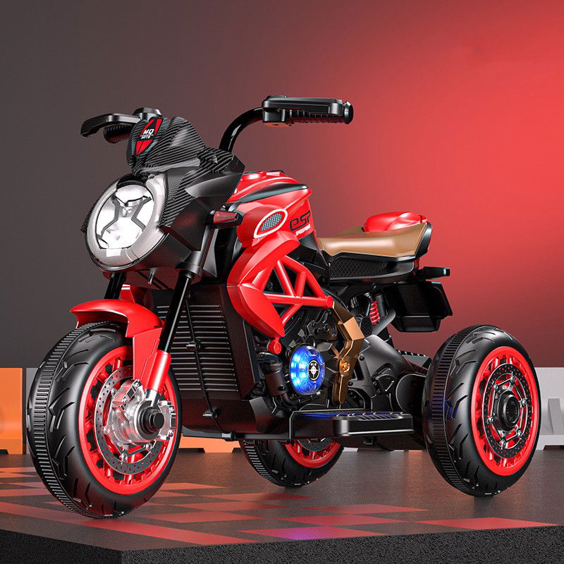 Tricicleta Electrica pentru Copii, Flippy, cu 2 Acumulatoare 380*2, tip 6V7, Bluetooth, Sistem Anti-Rasturnare, Sistem de Lumini si Sunet, 6+ Ani, 95 x 58 x 45 cm, Rosu Negru [3]