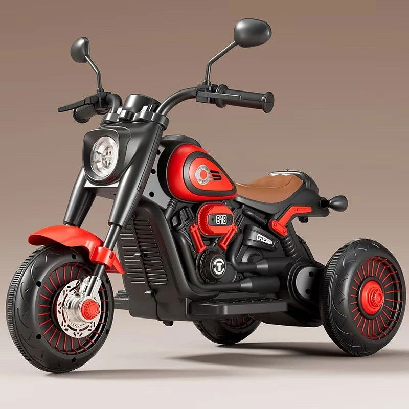 Masinute, Triciclete si Masinute Electrice - Tricicleta Electrica pentru Copii, Flippy, Tricicleta DUAL-DRIVE 380*2 Baterie 6V 4.5, Bluetooth, Sistem Anti-Rasturnare, Sistem de Lumini si Sunet, 5+ Ani, 80 x 60 x 42 cm, Rosu Negru