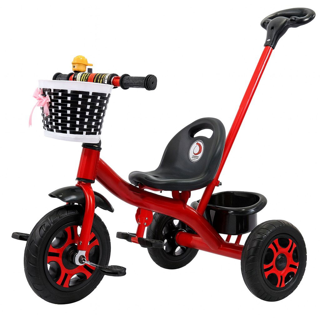 Triciclete - Tricicleta pentru Copii, Flippy, Tricicleta Model Mickey, Ghidon cu Cos pentru Depozitare, Maner Impingere, Varsta 1-5 Ani, 80 x 60 x 53 cm, Rosu