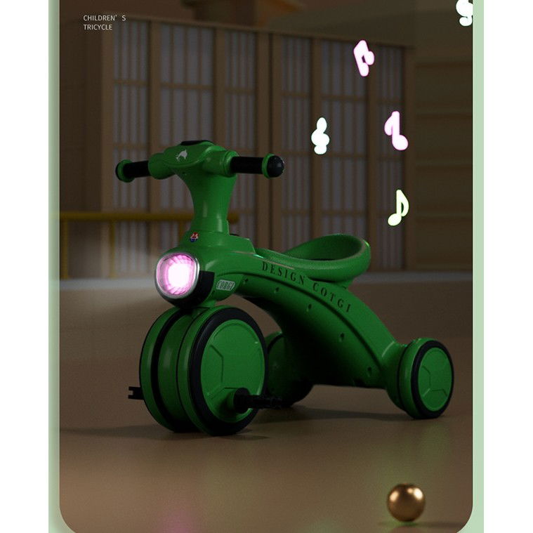 Tricicleta pentru copii Flippy, pedalare, impingere, lumini si sunete, pedale antiderapante, material dur, cos depozitare, varsta peste 18 luni, 80x40x52 cm, verde [3]