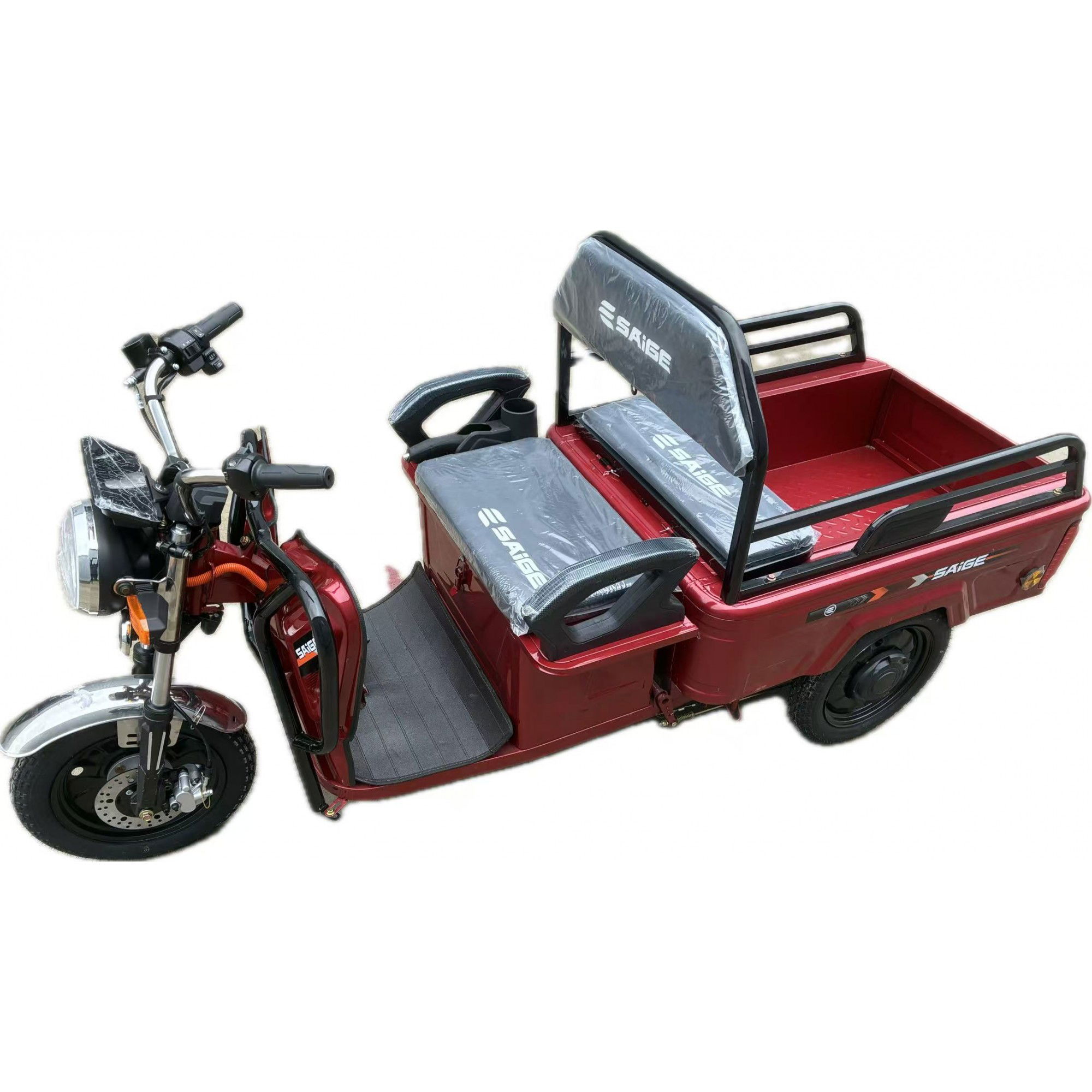 Triciclu Electric de Marfa XPB, Saige, Viteza Maxima 25 km/h, Motor 1600W, Baterie 60V/20Ah, Fara Permis, Mototricicleta Electrica de Transport, Rosu [7]