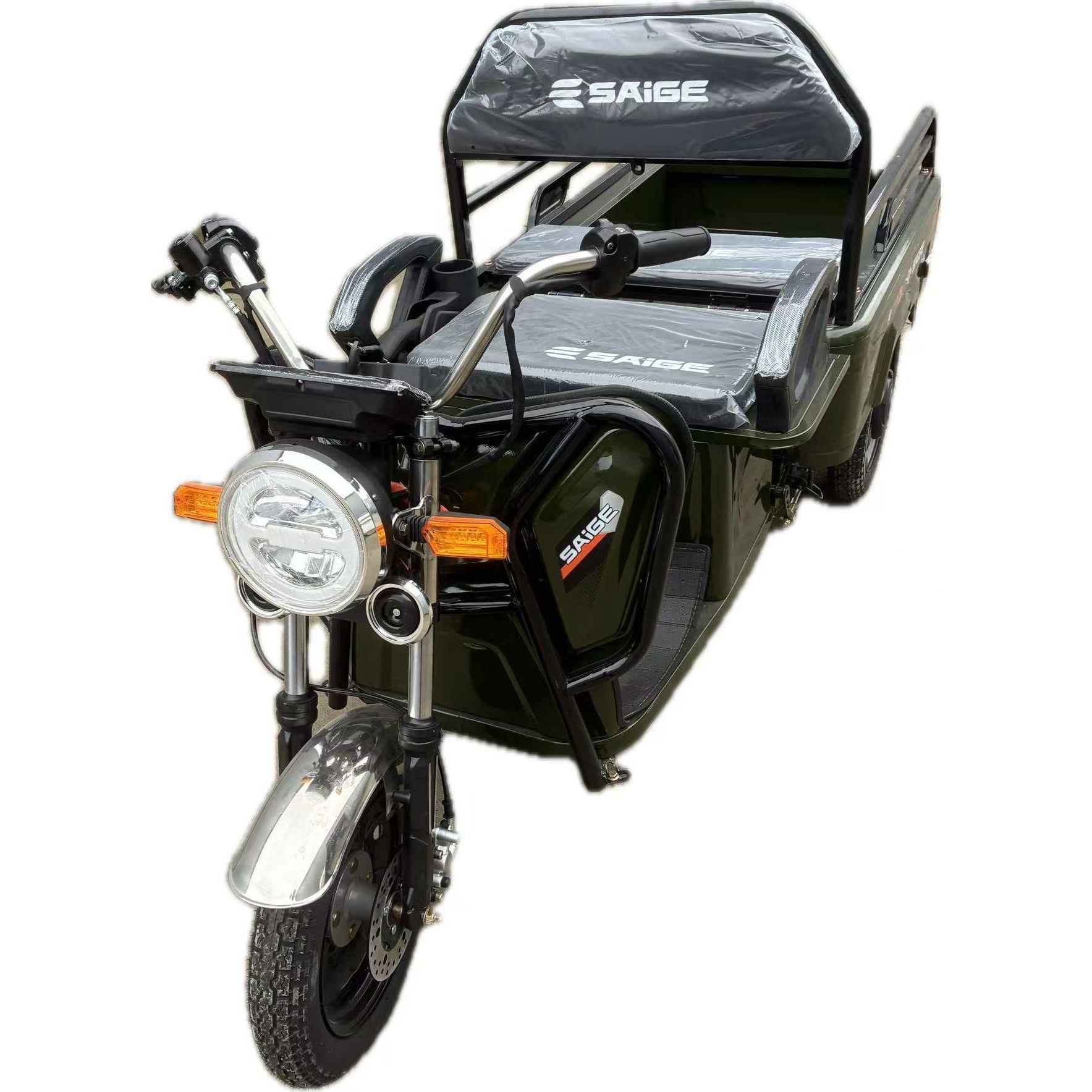 Triciclu Electric de Marfa XPB, Saige, Viteza Maxima 25 km/h, Motor 1600W, Baterie 60V/20Ah, Fara Permis, Mototricicleta Electrica de Transport, Verde [3]