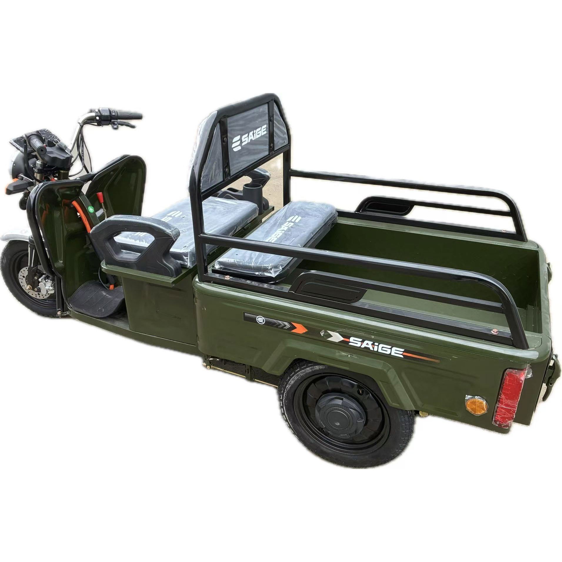 Triciclu Electric de Marfa XPB, Saige, Viteza Maxima 25 km/h, Motor 1600W, Baterie 60V/20Ah, Fara Permis, Mototricicleta Electrica de Transport, Verde [9]