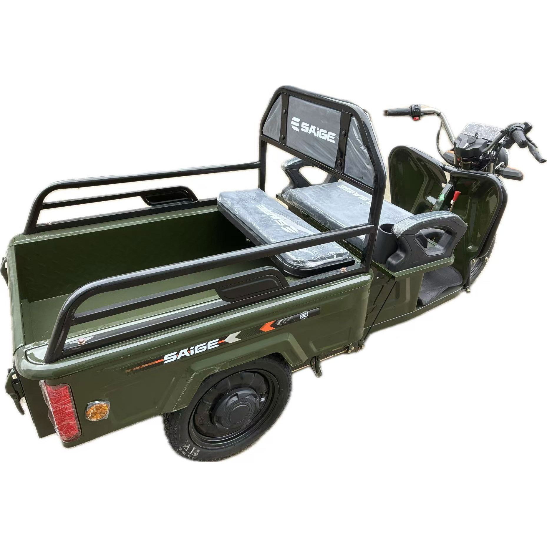 Triciclu Electric de Marfa XPB, Saige, Viteza Maxima 25 km/h, Motor 1600W, Baterie 60V/20Ah, Fara Permis, Mototricicleta Electrica de Transport, Verde [10]
