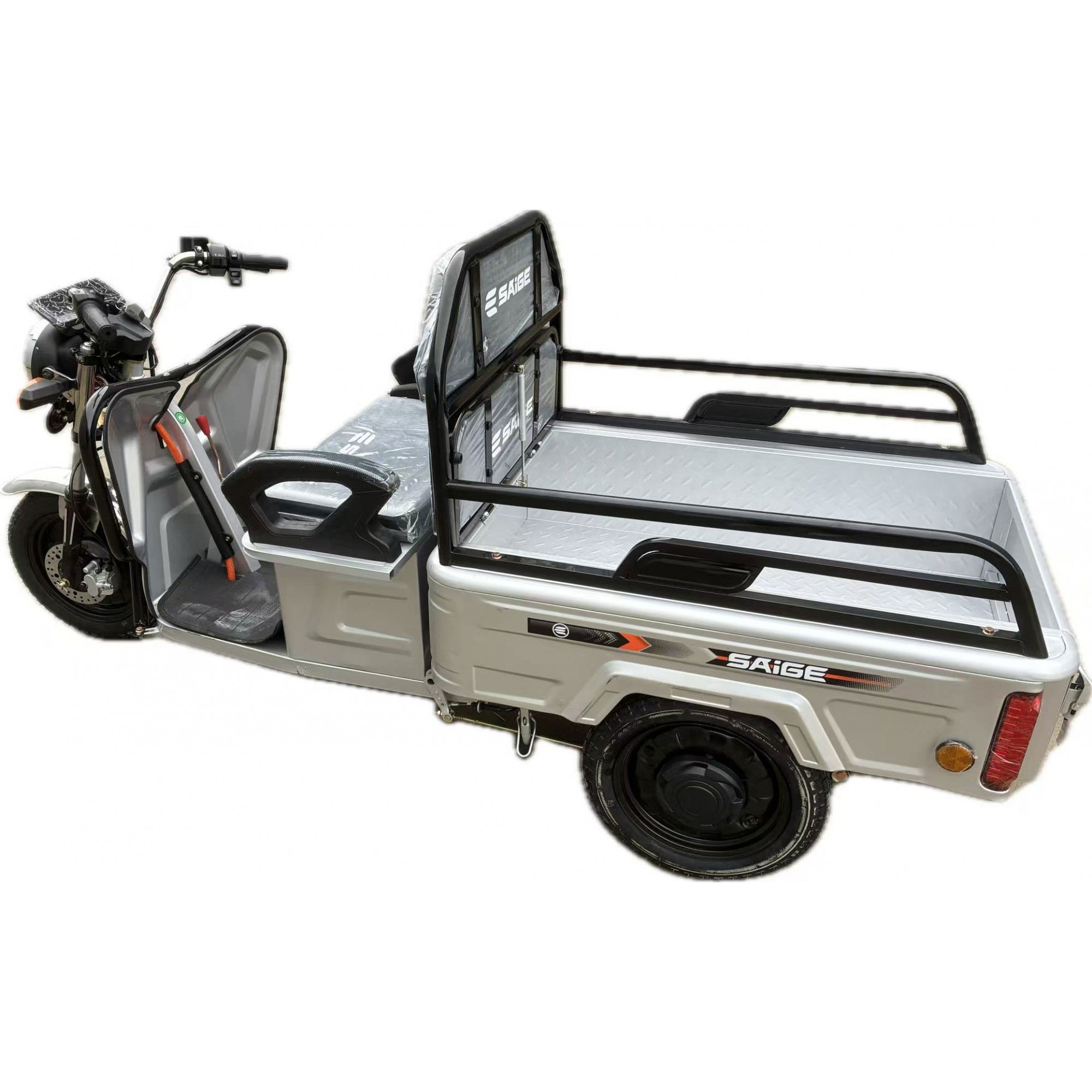 Triciclu Electric de Marfa XPB, Saige, Viteza Maxima 25 km/h, Motor 1600W, Baterie 60V/20Ah, Fara Permis, Mototricicleta Electrica de Transport, Gri [6]