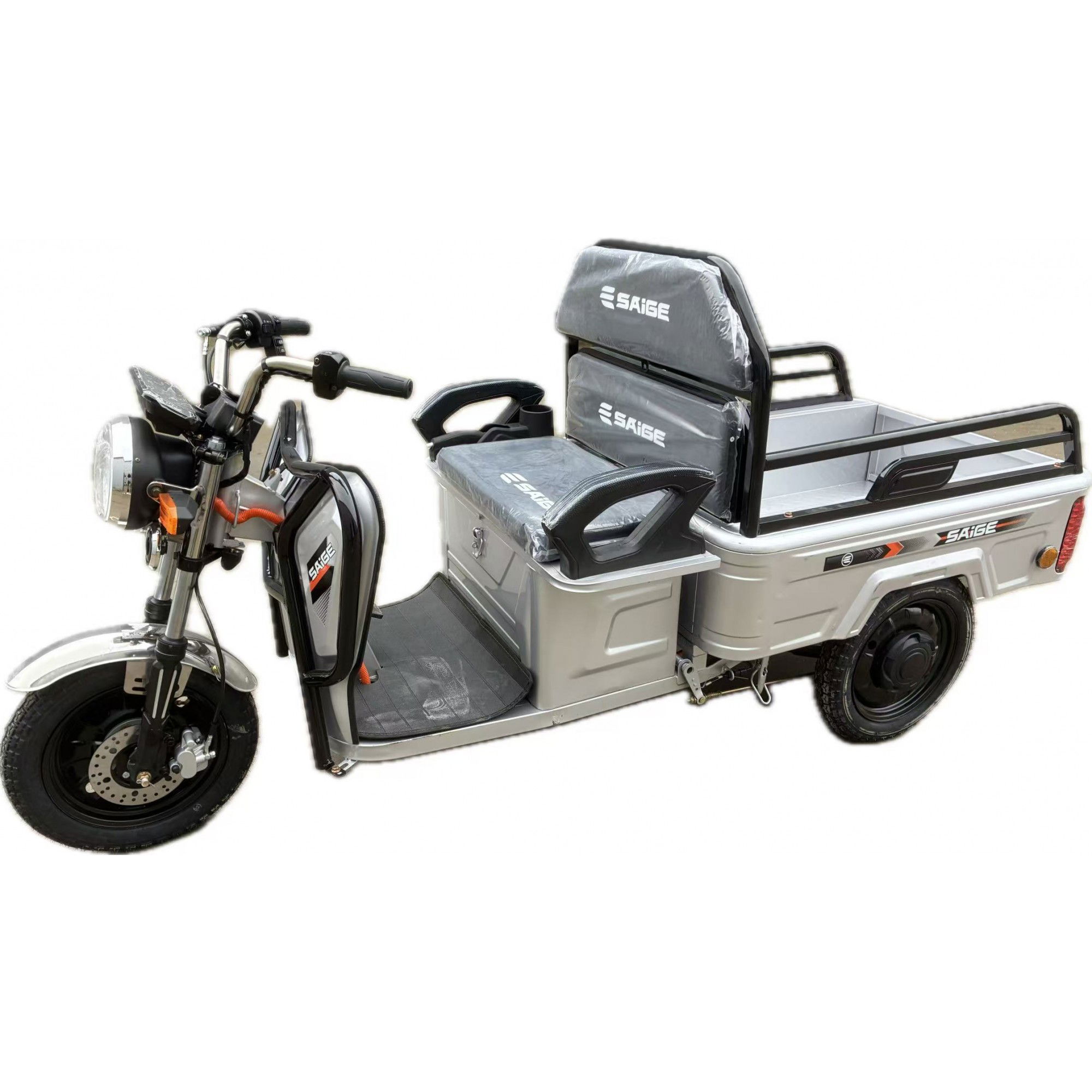 Scutere si Tricicluri Electrice - Triciclu Electric de Marfa XPB, Saige, Viteza Maxima 25 km/h, Motor 1600W, Baterie 60V/20Ah, Fara Permis, Mototricicleta Electrica de Transport, Gri