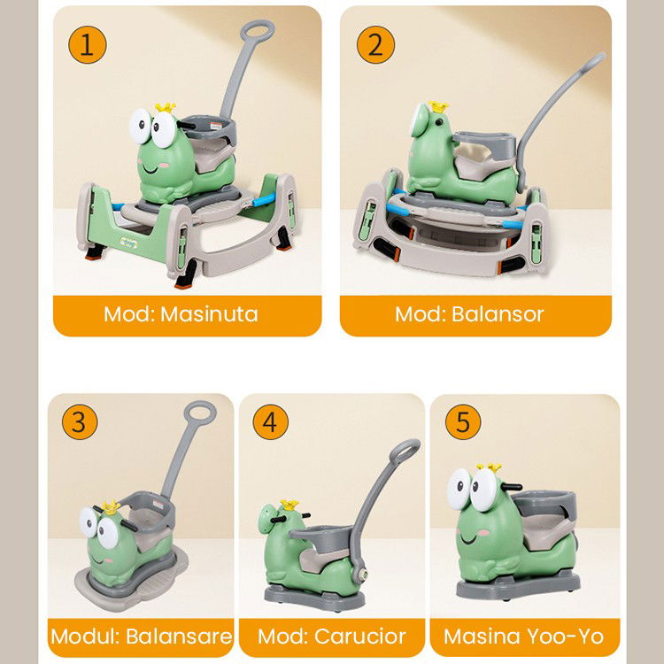 Masinuta Balansor Multifunctionala pentru Copii, Flippy, Model Cal Scooter de tip Masinuta Balansor, Varsta 1-3 ani, 93 x 80 x 58 cm, cu Maner, Verde [4]