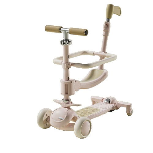 Masinute, Triciclete si Masinute Electrice - Trotineta Tip Carucior pentru Copii 7in1, Flippy, Pliabila, Ghidon Reglabil, Parti Detasabile, Lumini LED, Muzica, Suport pentru picioare, Roz