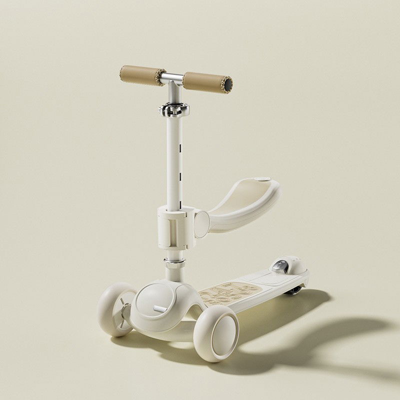 Trotineta Tip Carucior pentru Copii 7in1, Flippy, Pliabila, Ghidon Reglabil, Parti Detasabile, Lumini LED, Muzica, Suport pentru picioare, Alb [7]