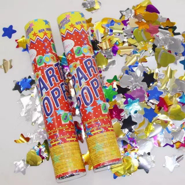 Tun de Confetti, Flippy, Party Popper 40 cm, Model Stelute, Inimioare, Paiete Lucioase, 3 cm Diametru, Multicolor [6]