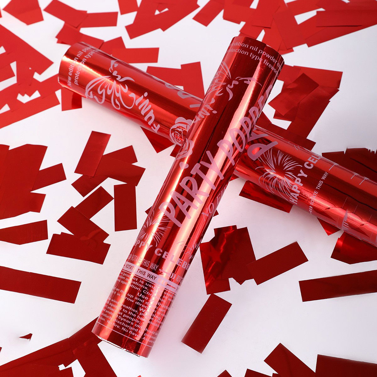 Confetti - Tub de Confetti, Flippy, Party Popper, 30x5 cm, Confetii Lucioase Rezistente la Foc, Eliberare prin Rasucire, Rosu