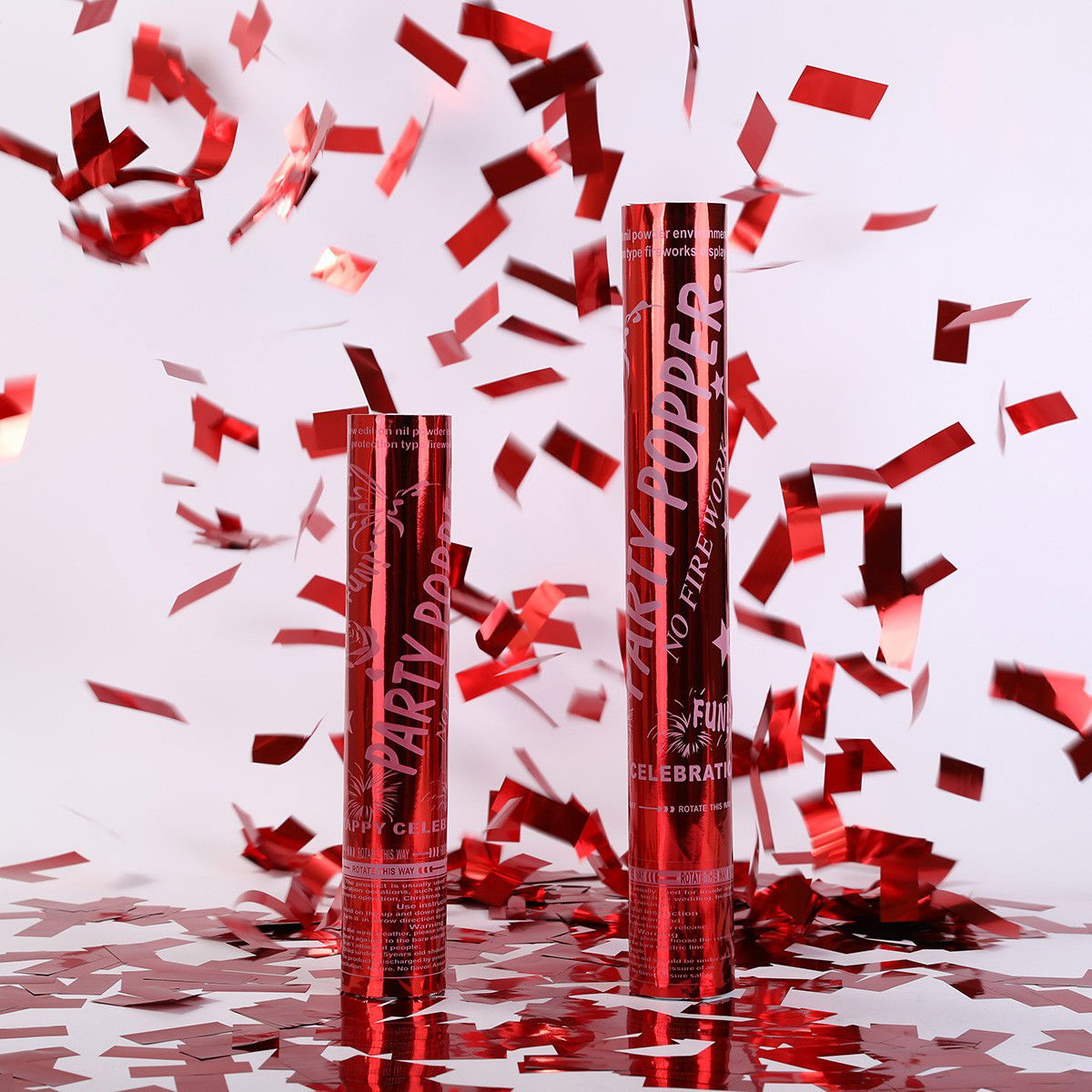 Tub de Confetti, Flippy, Party Popper, 30x5 cm, Confetii Lucioase Rezistente la Foc, Eliberare prin Rasucire, Rosu [5]
