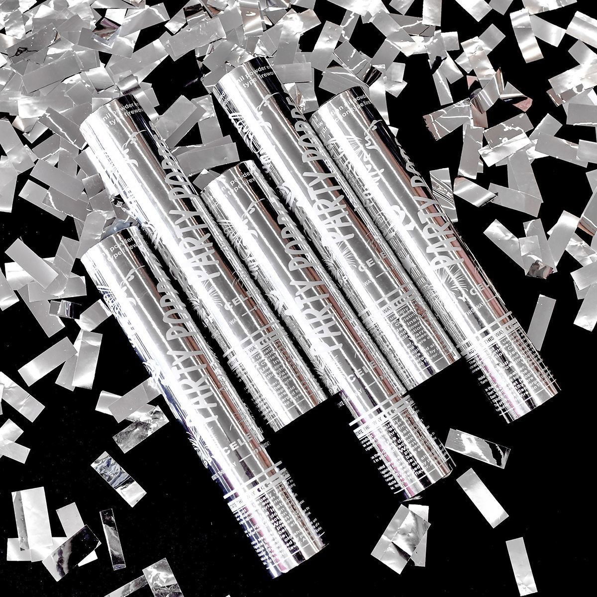 Tub de Confetti, Flippy, Party Popper, 30x5 cm, Confetii Lucioase Rezistente la Foc, Eliberare prin Rasucire, Argintiu [4]