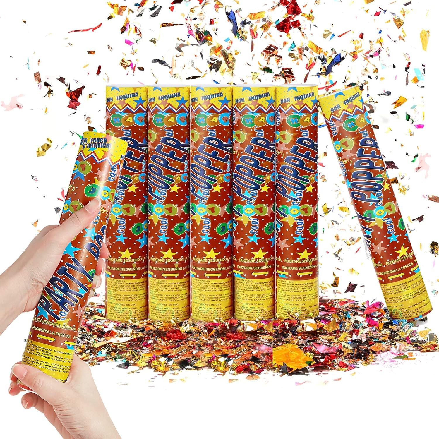 Tun de Confetti, Flippy, Party Popper, 60x5 cm, Model Stelute, Inimioare, Paiete, Lucioase, 3 cm Diametru, Multicolor [7]