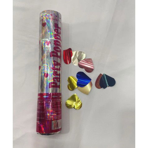Confetti - Tub de Confetti, Flippy, Party Popper, 20x5 cm, Confetii Inimioare din Aluminiu, Multicolor