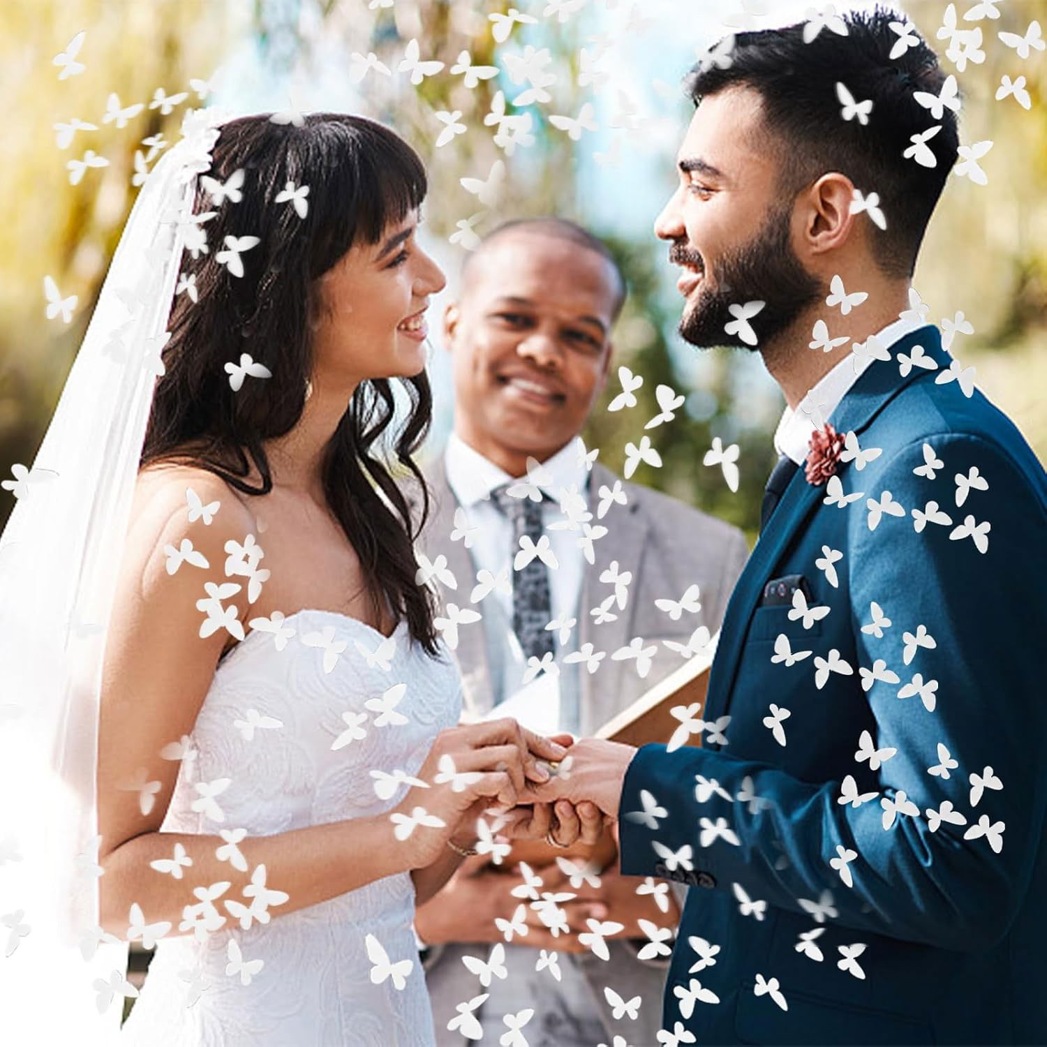 Tun de Confetti, Flippy, Confetti Cannon 40 cm, Model Fluturi din Hartie, Alb [3]