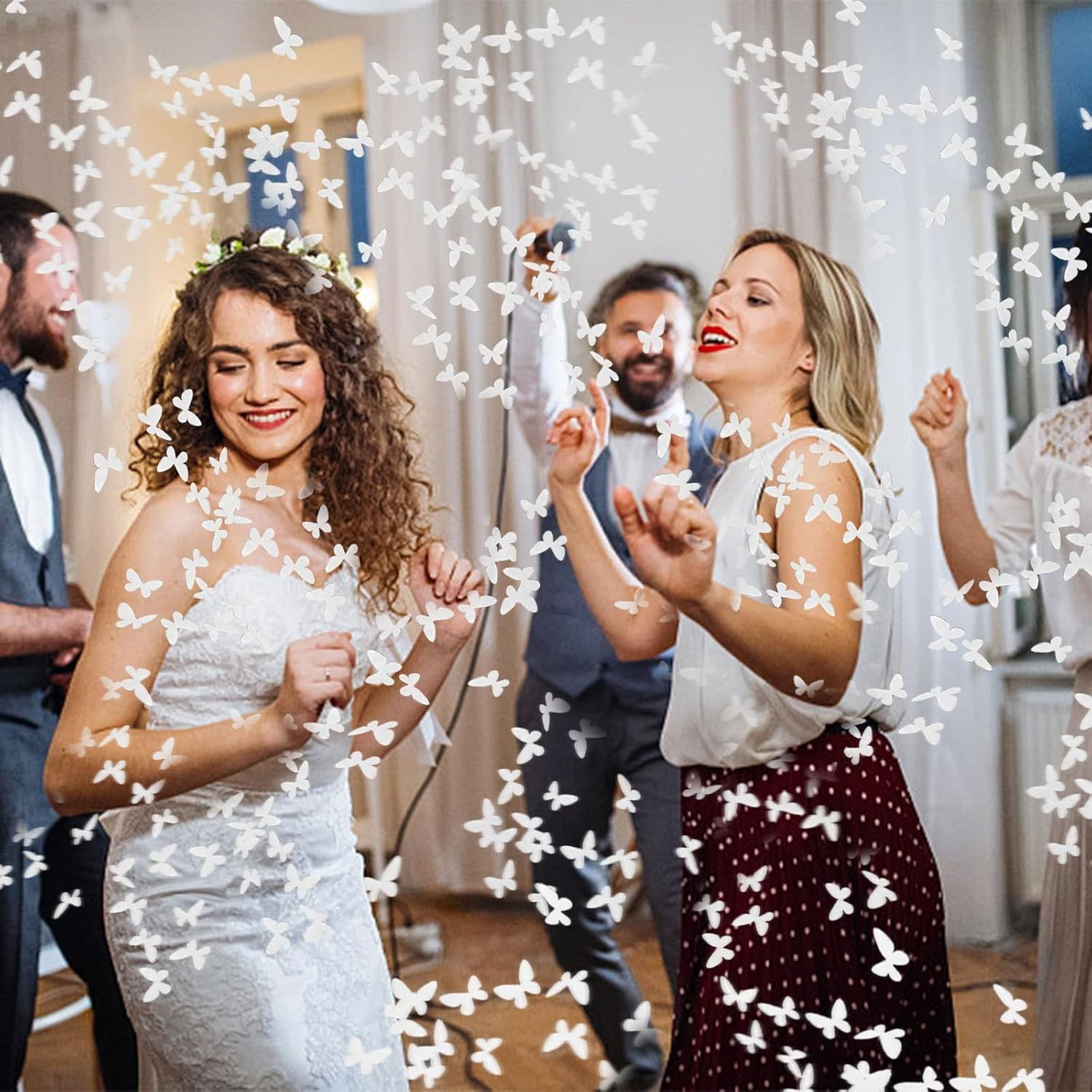 Tun de Confetti, Flippy, Confetti Cannon 40 cm, Model Fluturi din Hartie, Alb [4]